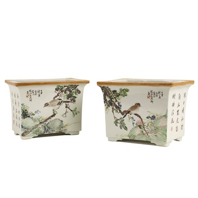 Lot 288 - A pair of Chinese rectangular planters, signed...