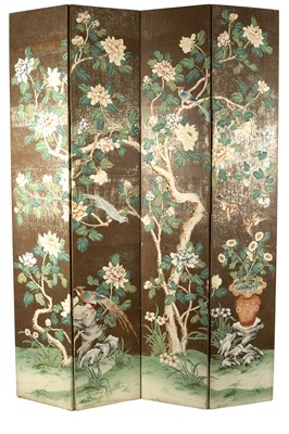 Lot 294 - A Chinese painted four-fold screen, decorated...