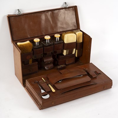 Lot 334 - A gentleman's fitted leather dressing case,...