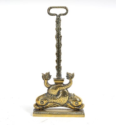 Lot 364 - A brass door porter modelled as entwined...