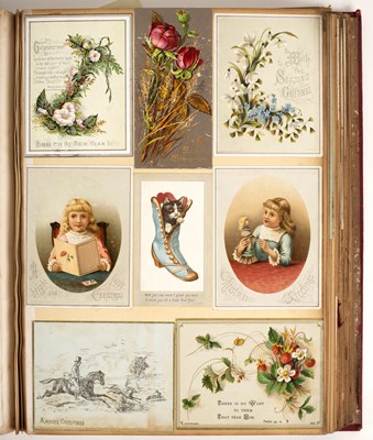 Lot 369 - An album of Victorian coloured greetings cards,...