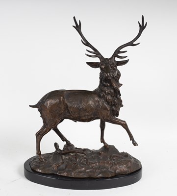 Lot 382 - A cast metal stag with bronze finish, 47.5cm...