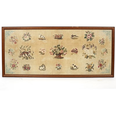 Lot 406 - A needlework panel depicting flowers and...