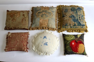 Lot 408 - Six needlework cushions, various