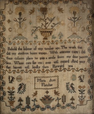 Lot 411 - A George III needlework sampler, worked by...