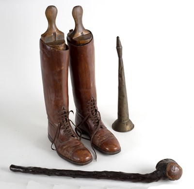 Lot 415 - A pair of brown leather riding boots with lace...