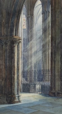 Lot 542 - A Blake/Cathedral Interior/signed/watercolour,...