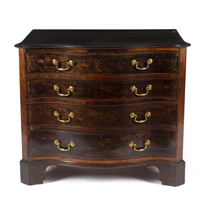 Lot 690 - A George III mahogany serpentine chest of four...