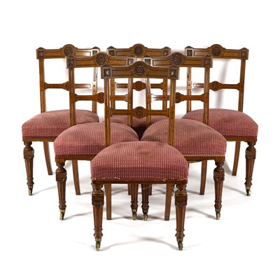 Lot 693 - A set of six mid Victorian oak dining chairs,...