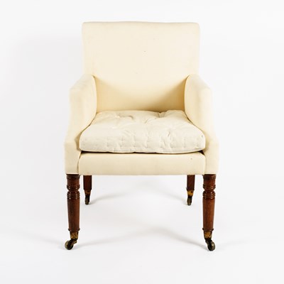 Lot 717 - A George IV oak framed upholstered armchair,...