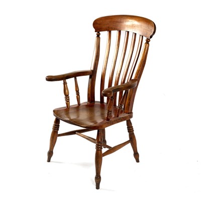 Lot 756 - A beech and elm slat back kitchen chair, with...