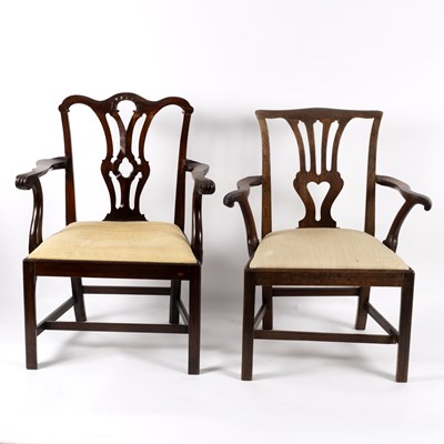 Lot 771 - Two George III style open armchairs with trap...