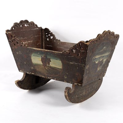 Lot 776 - An Italian painted pine cradle, the shaped...