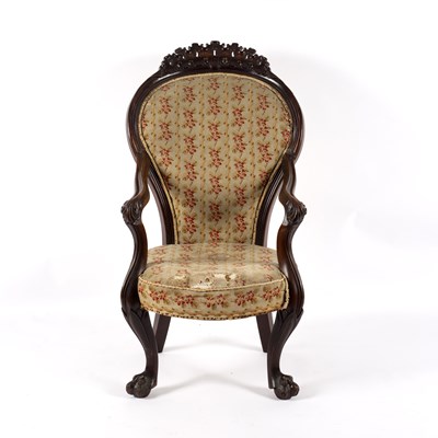 Lot 802 - A Victorian carved walnut framed open armchair...