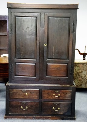 Lot 811 - 18th Century oak cupboard, the base fitted...