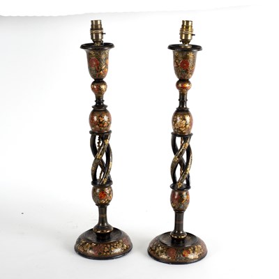 Lot 821 - A pair of Kashmir spiral twist table lights...