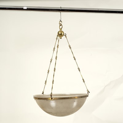 Lot 830 - A glass ceiling shade suspended from three...