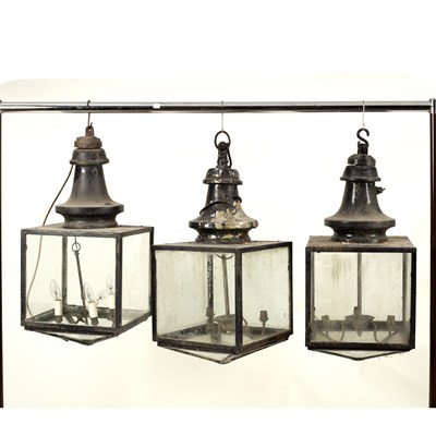 Lot 831 - Three similar early 20th Century wall lanterns...