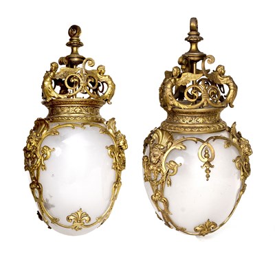 Lot 832 - A pair of gilt metal mounted opaque glass...