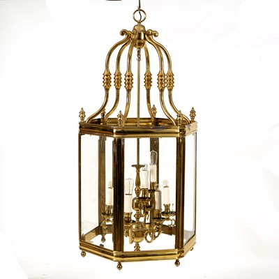 Lot 834 - A large gilt brass hall lantern, of hexagonal...