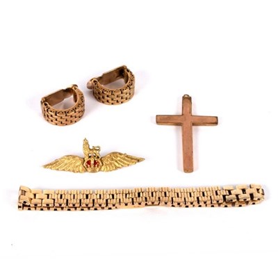 Lot 2 - A 9ct gold brick link bracelet, 18.5cm long, a...