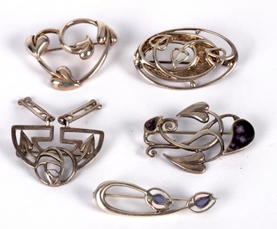 Lot 17 - Five Charles Rennie Mackintosh style brooches,...