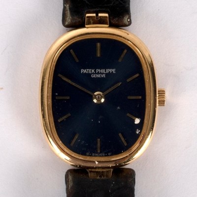 Lot 38 - A lady's Patek Philippe watch, the blue oblong...