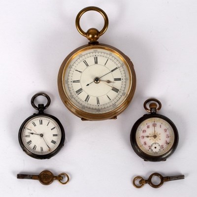 Lot 39 - A brass cased open faced pocket watch, the...