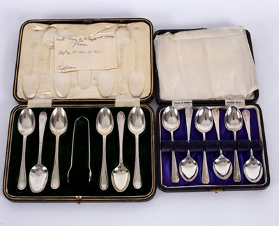 Lot 59 - A cased set of six silver teaspoons and a pair...