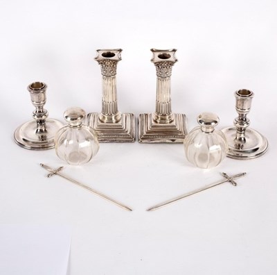 Lot 61 - A pair of silver desk candlesticks, JD & S,...