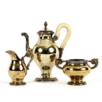 Lot 83 - A bachelor's Prussian silver-gilt coffee set,...