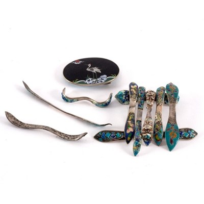 Lot 87 - A group of Chinese export silver and enamel...