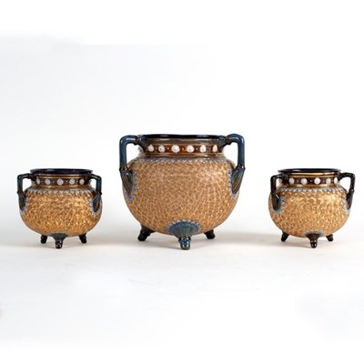 Lot 191 - Three Royal Doulton stoneware cauldrons,...