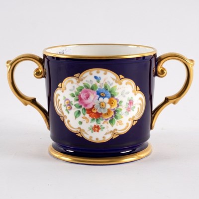 Lot 195 - A Plant Tuscan China loving cup in dark blue...