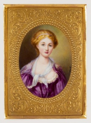 Lot 199 - R E Hague, a porcelain portrait plaque...