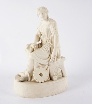 Lot 215 - A parian figure of a seated woman with a...