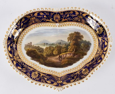 Lot 222 - A Derby leaf-shaped dessert plate painted a...