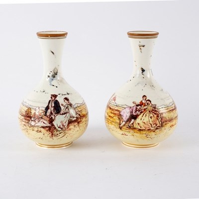 Lot 223 - A pair of English porcelain vases with slender...