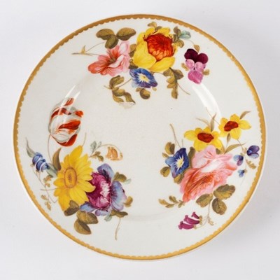 Lot 233 - A Derby plate painted summer flowers within a...