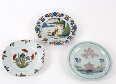 Lot 237 - Three English Delft plates, first half of the...