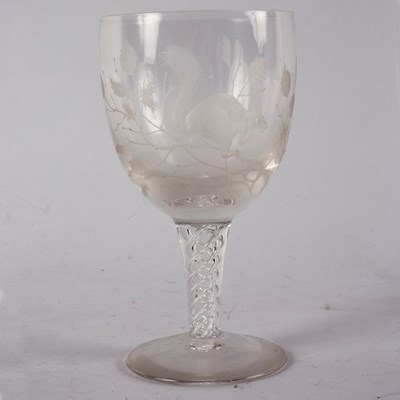 Lot 260 - A wine glass etched a squirrel, on an air...