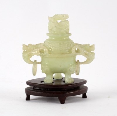 Lot 286 - A Chinese pale celadon bowenite censer and...