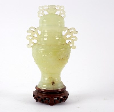 Lot 287 - A Chinese pale celadon bowenite baluster vase...