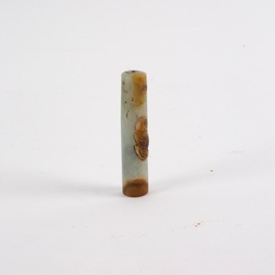 Lot 292 - A Chinese mutton fat jade pen handle carved...