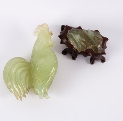 Lot 307 - A modern jadeite figure of a cockerel on a...