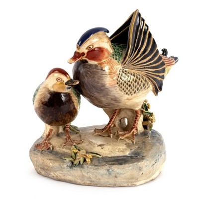 Lot 313 - A Japanese Satsuma model of a pair of mandarin...