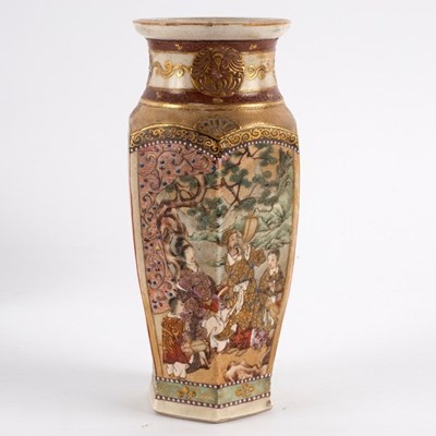 Lot 316 - A Japanese Satsuma hexagonal vase, painted...