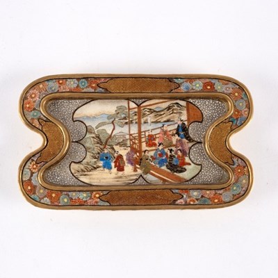 Lot 325 - A Japanese Satsuma shaped tray, Meiji period,...