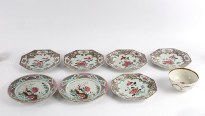 Lot 337 - A collection of five famille rose octagonal...