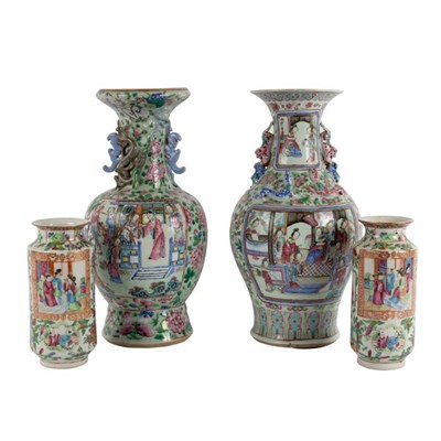 Lot 346 - A near pair of Canton famille rose vases, 43cm...